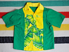 VTG 70s Unbranded Green Yellow Polycotton Hawaiian Surf Pocket Button Shirt M