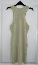 BNWT PRETTYLITTLETHING SAGE GREEN CABLE RIBBED KNITTED RACER MINI DRESS SIZE S