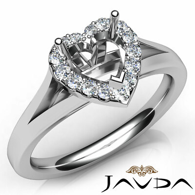 Heart Diamond Engagement Semi Mount Split Shank Halo Pave