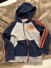 ADIDAS Boys Size 5 Gray Long Sleeve Full Zip Color Block Track Jacket Hoodie
