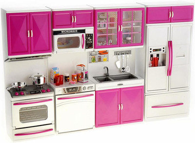 Doll Kitchen Play Set, Mini Modern Toy Kitchen Pretend Play Furnitures Toy Set A