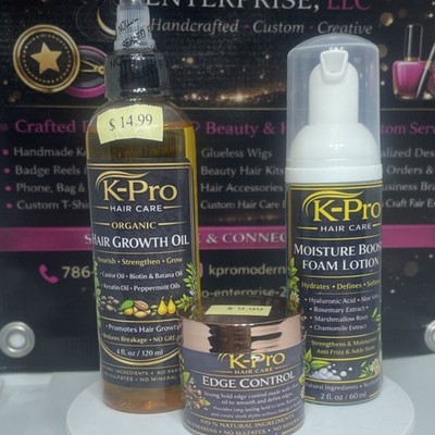 K-Pro Hair Care Hair Growth Oil, Foam Lotion & Edge Control Set with Biotin