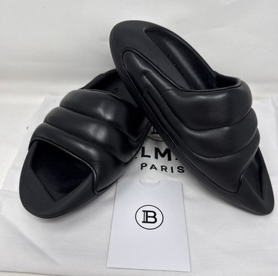 BALMAIN Black B-IT Padded Lambskin Slides Women US 7 EU 37 NWB MSRP $795 NWB