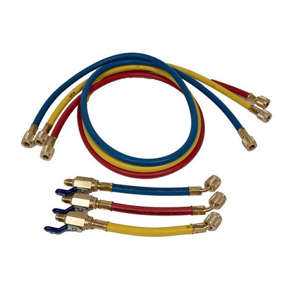 Yellow Jacket 25985 60'', 3 Pak, Plus II 1/4'' Hose w/ Flexflow Valve