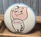 Vintage ESSO Oil Drop Boy Motor Oil Porcelain Metal Domed Gas Pump Plate Sign