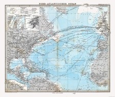 Historic Nautical Map - Atlantic Ocean - Stieler 1885 - Vintage Wall Art