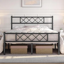 Full Size Metal Platform Bed Frame with Simple Headboard and Footboard, Mattress
