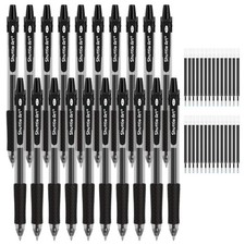 Black Gel Pens, 48 Pack 20 Pens, 28 Refills Retractable Medium Point Rollerball