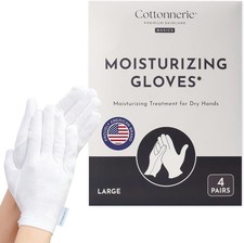 4 Pairs Cottonnerie Basics Cotton Gloves for Dry Hands Large, White