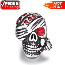 Skull Stainless Steel Knife Bead EDC Paracord Lanyard Rhinestone Charm Pendant