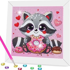 Diamond Art Kits for Kids with Wooden Frame, Raccoon Animals Diamond Art for Kid