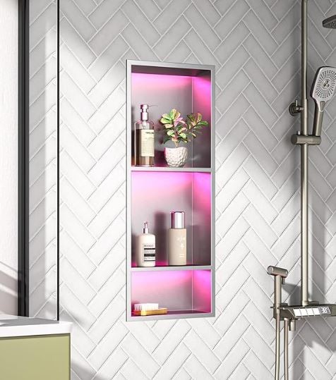 Led Shower Niche 30 Matte Black Stainless Steel Shower Niche with 3-Tiers