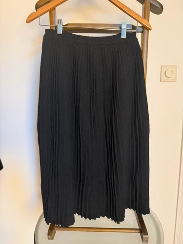 Lanvin, Lanvin Paris Vintage Midirock Rippstrick Plissee Schwarz M Plissee Knit Skirt