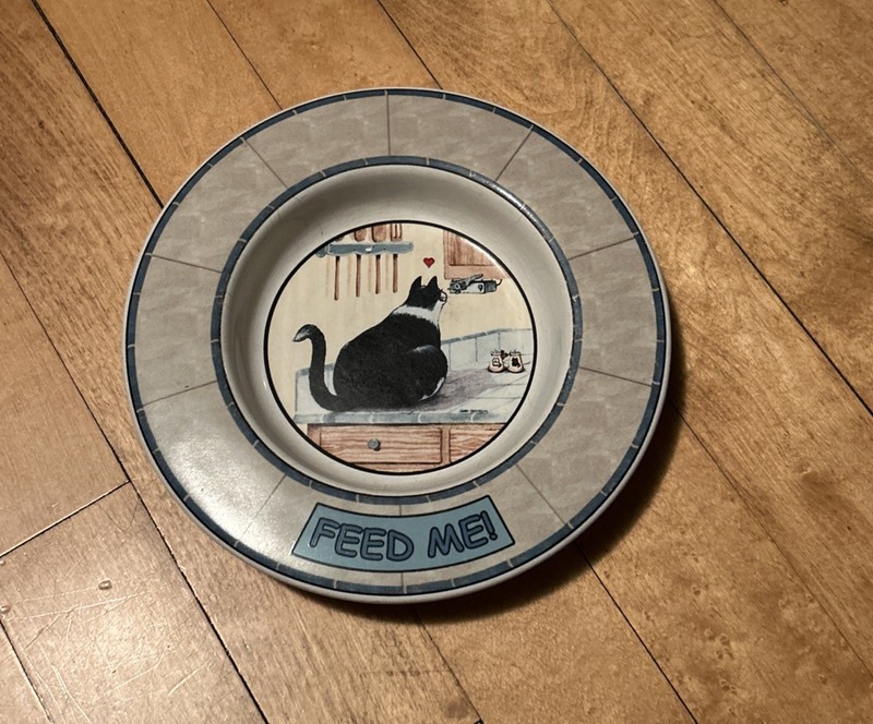 Vintage 90s Fat Cat Bowl Ceramic Gary Patterson Art Food Water Clay Design USA