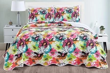 3-Piece Fine Printed Super King Size Quilt Set (115" X 95") Oversize Bedsprea...