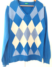 United Colors Of Benetton Men Cotton V-Neck Rhombus Sweater Pullover Sz. L