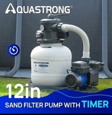AQUASTRONG Sand Filter Pump for Above Ground 3000 GPH 12in with Timer, Grey 