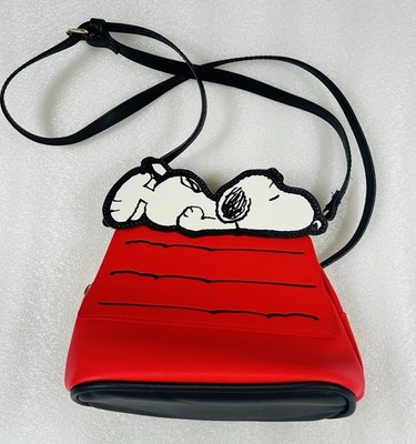 Peanuts Snoopy Small Crossbody Bag Womens Red Black Dog House Purse Shoulder Zip