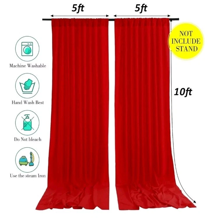Backdrop Curtains 2 Pc 5ft x 10ft Green And Red Photo Backdrop Wedding Christmas - Image 3 of 4