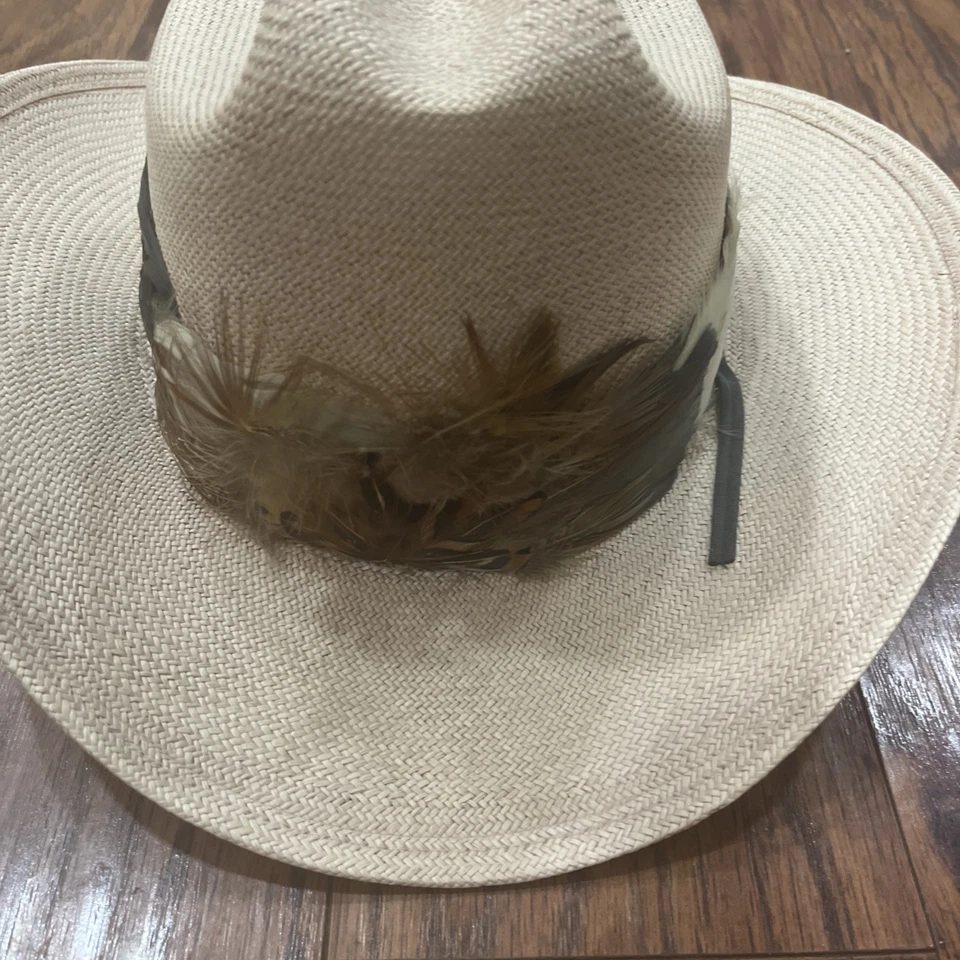 Sombrero de Vaquero del Oeste Miller Bros. Wrangler De Colección Talla 7 Banda de Plumas Marrón Paja Foto 2 de 4