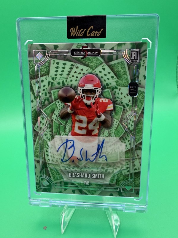 Brashard Smith Wild Card 5 Card Draw green 1/5 RC Auto SSP Kansas City Chiefs