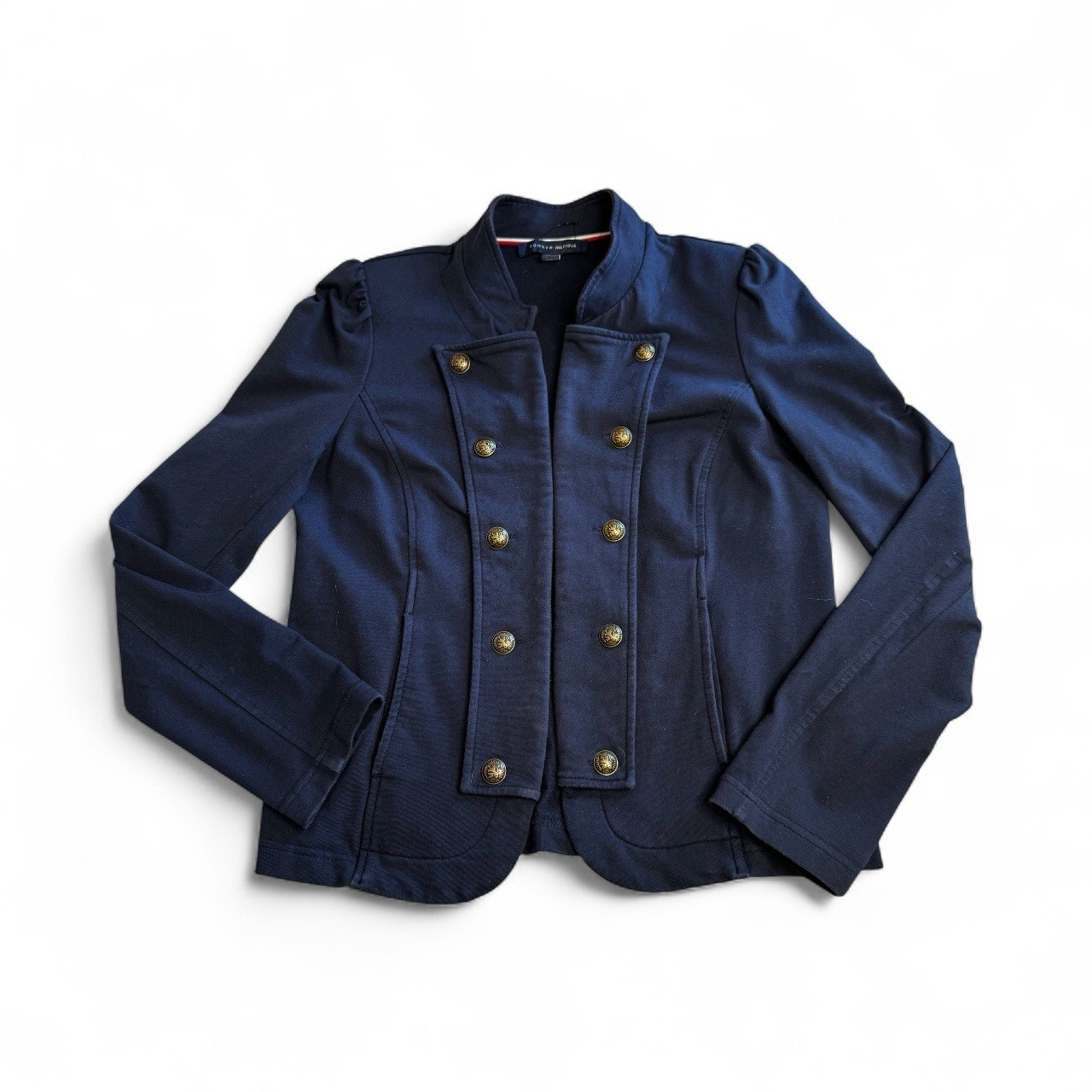 Tommy Hilfiger Sz M Navy Blue  Open Blazer Jacket Military Jersey Knit Blazer