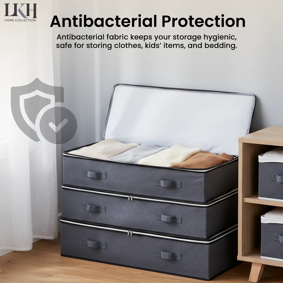 Under Bed Storage Bags 100L Pack of 4 Foldable Clothes Boxes with Zips & Handles - Image 4 of 4