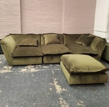 MADE.com Fernsby 3 Seater Modular Sofa & Footstool, Green Recycled Velvet