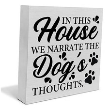Rustic Dog Lover Wooden Box Sign Desk Decor, in This Home We Narrate the Dog's