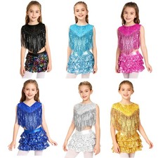 Kids Girls Costumes Dancing Dancewear With Tiered Ruffle Skirted Outfit Chest
