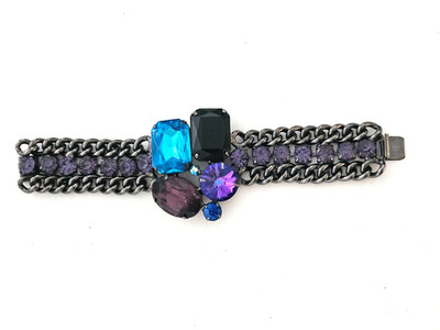Vintage D&E for Alexis Kirk Bracelet Emerald Cut Rhinestone Purple Blue