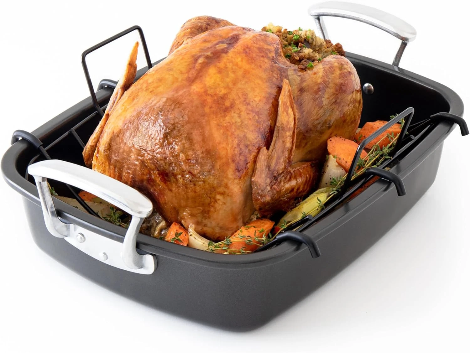 Deluxe Large Carbon Steel Roasting Pan with U-Rack, 18.5 X 14.5-In (47 X 37 Cm),