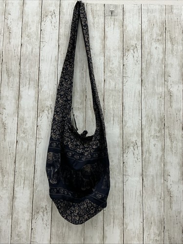 Hippy Boho Embroidered Elephant Canvas Sling Crossbody Bag - Picture 2 of 4