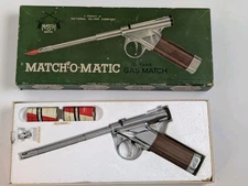 Vintage Match-O-Matic Butane Gas Match Gun Lighter W/ Box UNTESTED NOT WORKING