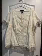 Venezia Lane Bryant Women’s 22/24 Lace Embroidery Pearl Button Short Sleeve Top