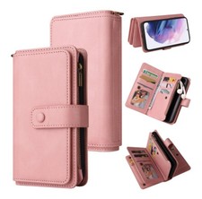 Men/Women 9 Cards Leather Zipper Flip Wallet Card Stand Case with Wristlet Strap