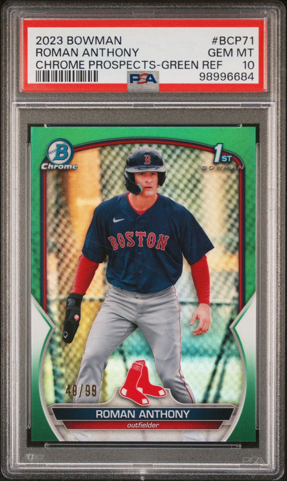 2023 Bowman Roman Anthony 1st Green Refractor 49/99 Boston Red Sox PSA 10