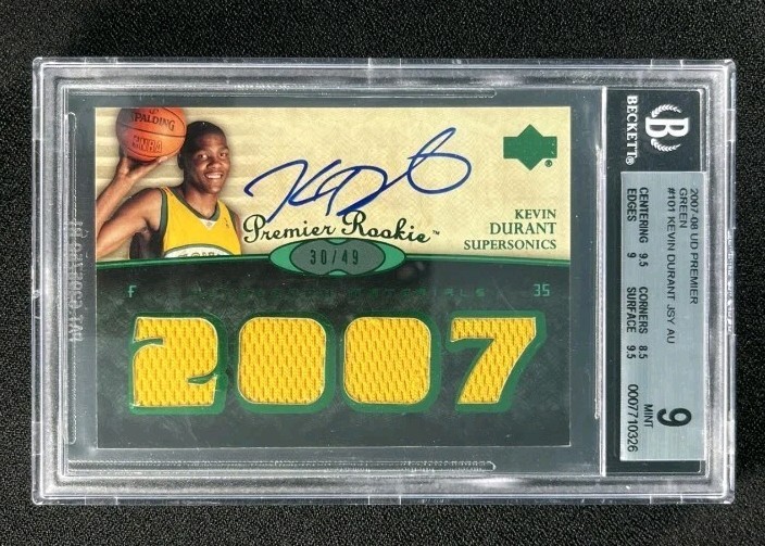 2007-08 UD Premier Kevin Durant Rookie Green RPA On Card Auto #30/49 BGS 9/10