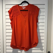 DR2 by Daniel Rainn Red Pleated Shoulder V-Neck Blouse XL