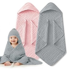 Hooded Baby Bath Towels for Newborn, 2 Pack - 6-Layer 100 Muslin Cotton, Sof...