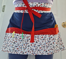 Vendor Apron, Patriotic, 8 Pockets, Teacher, Red, White, Blue Stars, USA