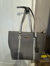 River Island Woman’s Shopping Bag Grey RI Monogram Leather Grab Top Handles Zip