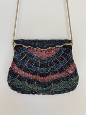Vintage La Regale Glass Beaded Evening Bag   Gold Strap   Black, Rose Gold, Blue
