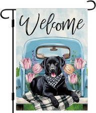 Spring Black Labrador Dog Truck Garden Flag Double Side Vertical, 12��18 Inch