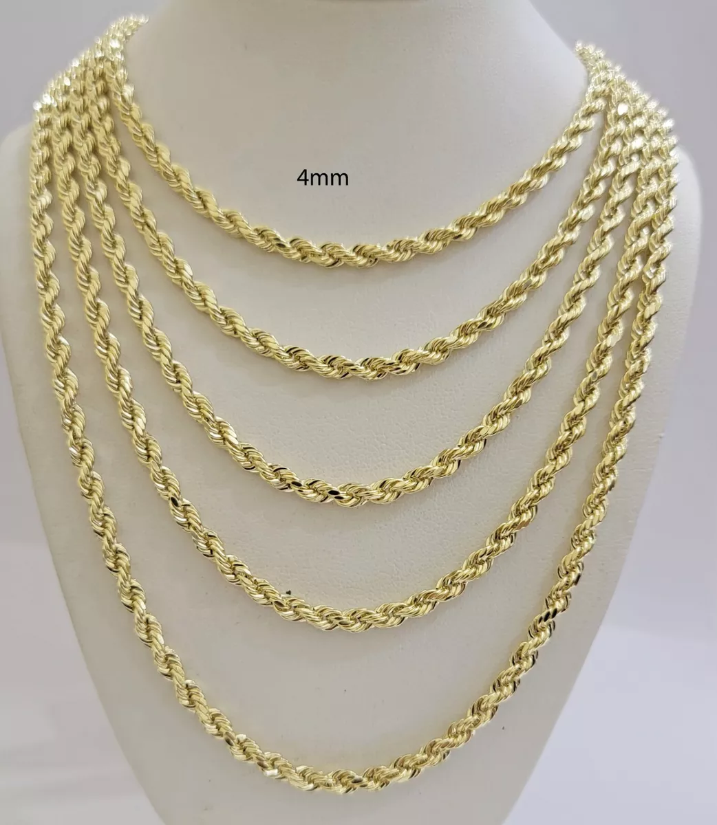 Buy 14k Yellow Gold Solid Diamond Cut Rope Chain 18-30 Inch 5mm