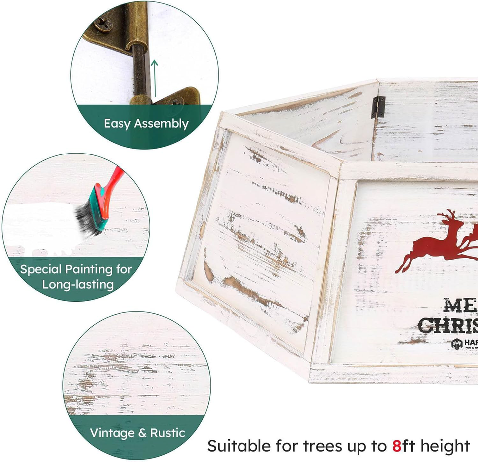 HarcoHome Wood Christmas Tree Collar, 30.7" Hexagon Christmas Tree Base