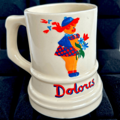 Musical Cup Mug Stein Dolores Girl with Flowers Ceramic Hand Painted mus