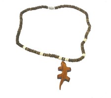 Hawaiian Jewelry Coconut Bead with Koa Wood Gecko 18" Necklace from Maui Hawaii