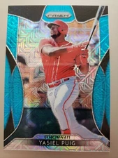 2019 PRIZM YASIEL PUIG BLUE MOGO REFRACTOR #'D 171/399. SWEET CARD. 