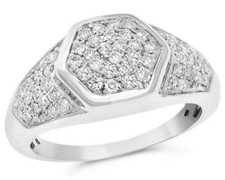 ESTATE WIDE .92CT ROUND CUT DIAMOND 14KT WHITE GOLD 3D HEXAGON PAVE MENS RING